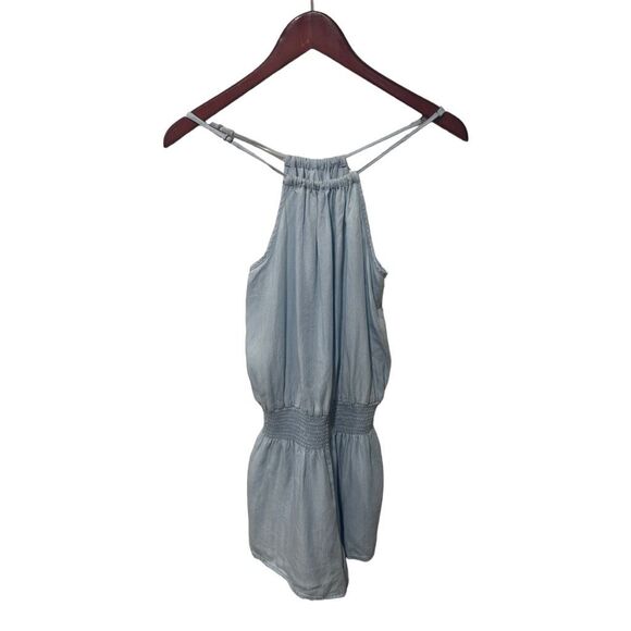 Rails Blue Chambray High Neckline Cinched Waist Romper Size XS Coastal Beachy - Picture 4 of 7